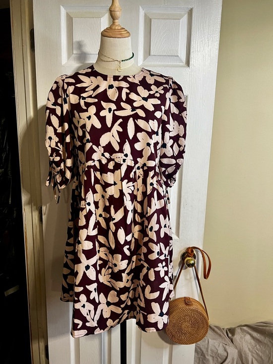 New Wednesdays Girl Bold Bloom Floral Pleated Tie Sleeve Festival Mini Dress S - Picture 4 of 17